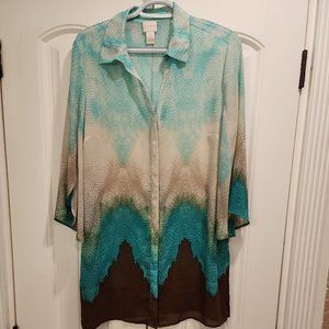 WOMEN'S CHICOS ONE SWIM WEAR COVER BALLON SLEEVE BEACHY CLASSY HIDDEN BUTTON